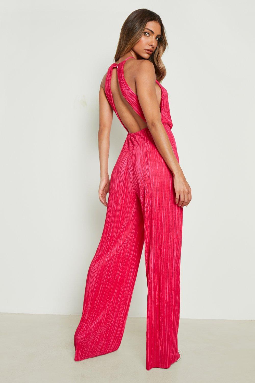 Red jumpsuit hot sale split leg